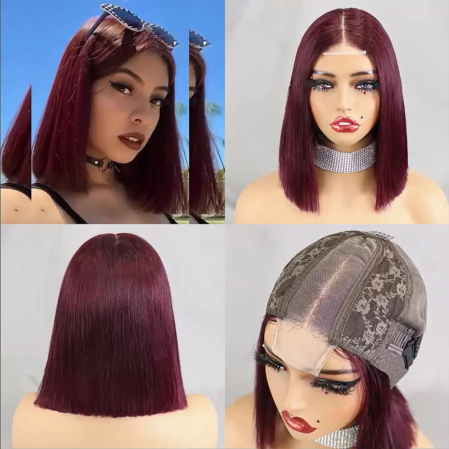 Super Double Drawn Bone Straight Short Bob Wig - 100% Burmese Remy Human Hair Glueless Wig - Transparent Swiss Lace Closure Pre-Plucked Straight Bob Wig for Women (4-16 Inch) Luxegan