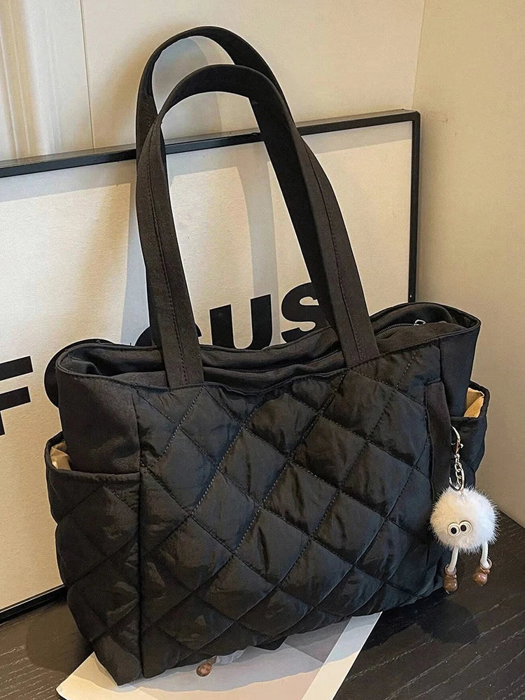 [Y2K Girly Heart] Diamond Pattern Handbag | Multi-Pocket Retro Tote Bag Luxegan