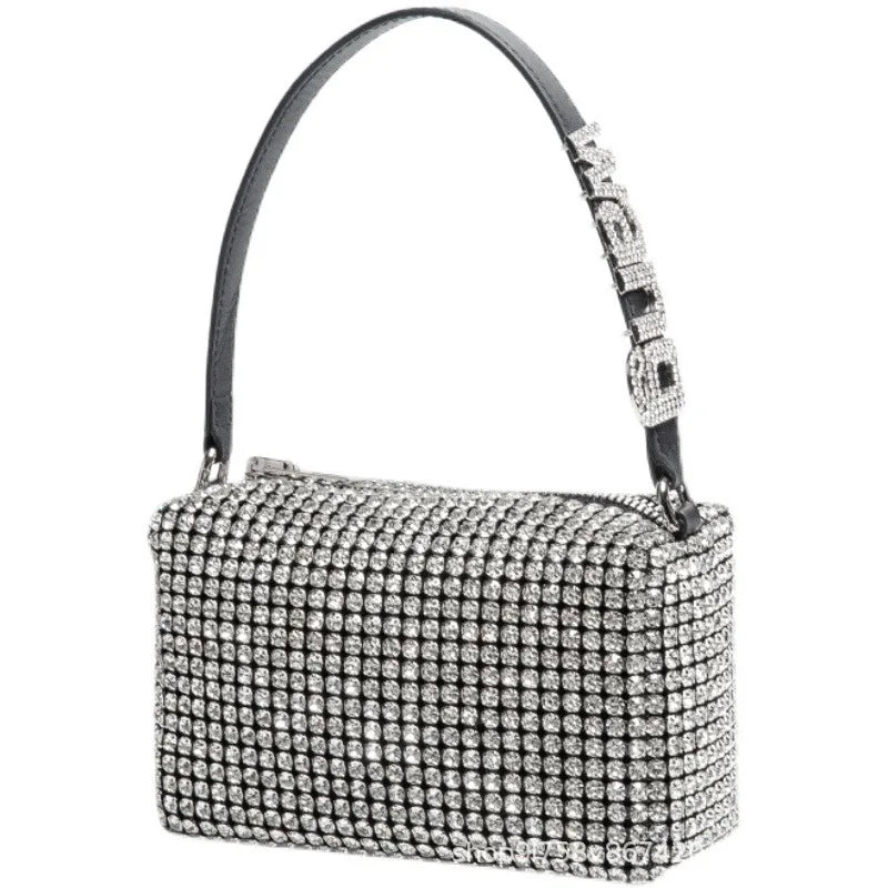 Super A Rhinestone Light Luxury Bag | Women's Summer High-End Texture Messenger & Portable Dinner Bag (Shiny Full Diamond Crossbody) Luxegan