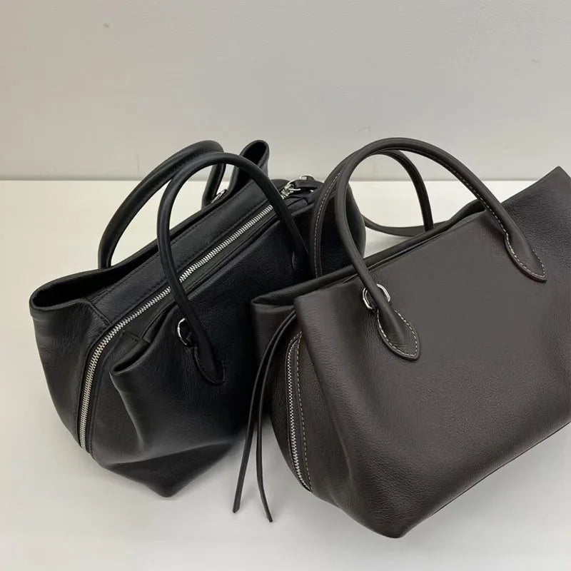 Vintage Top Layer Cowhide Handbag | Large Capacity Genuine Leather Shoulder Bag | New Designer Women’s Crossbody | Versatile Soft Leather Casual Tote Luxegan