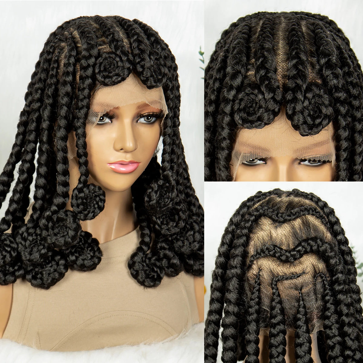 14 Inch Jumbo Bantu Knotless Box Braided Wig | Full Lace Cornrow