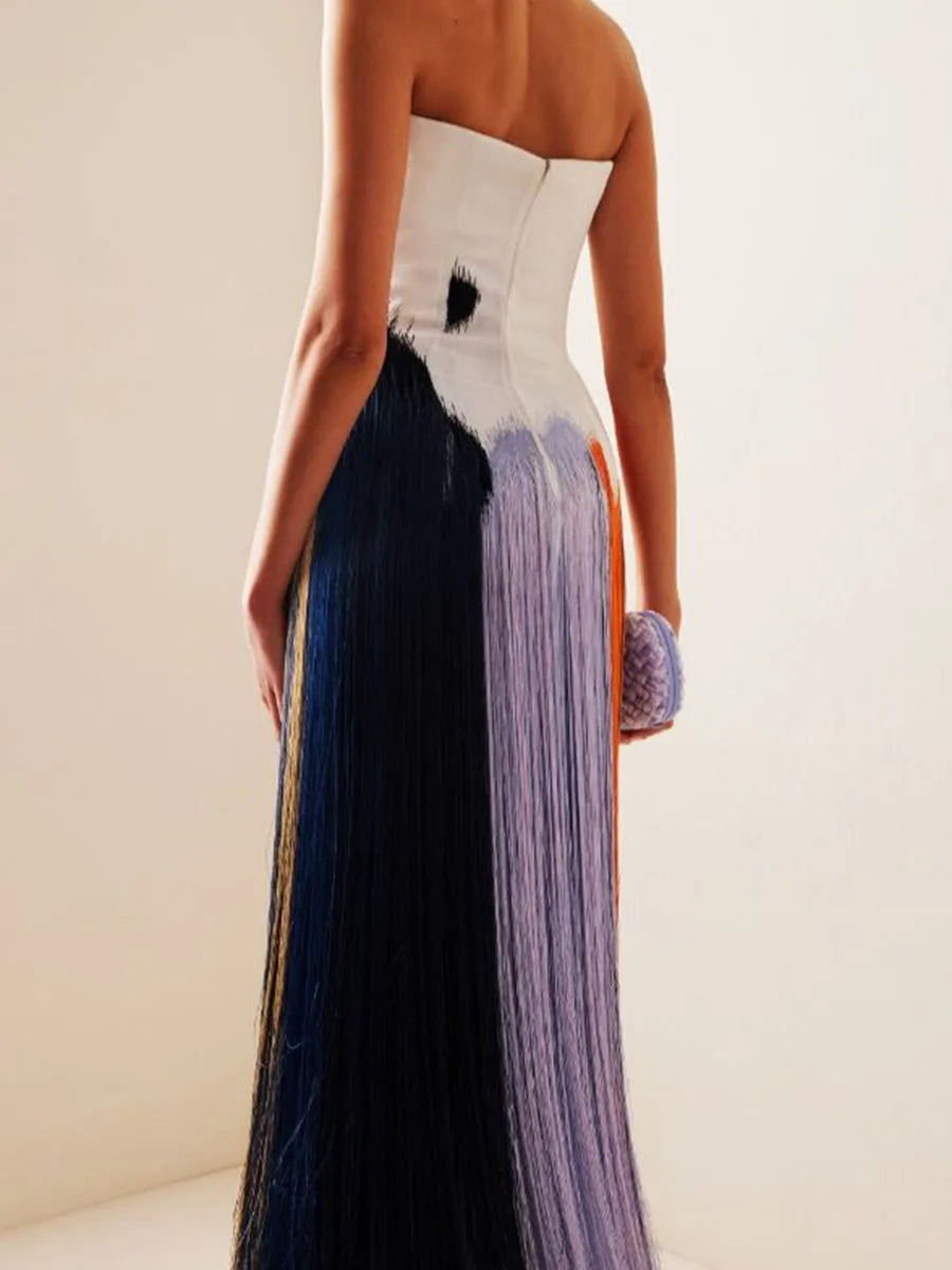 Women's Temperament Print Tube Top Maxi Dress | Sexy Strapless Backless Split Long Dress | Elegant High-Waist Summer Party Dress | Premium Tatting Regular Fit Ankle-Length Straight Gown Model 52137 Luxegan