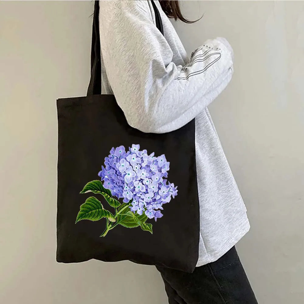 Succulove Floral Cotton Tote Bag | Large Capacity Handbag with Tulips, Hydrangeas, Sunflowers & More (Casual Shoulder Shopper, Eco-Friendly) Luxegan