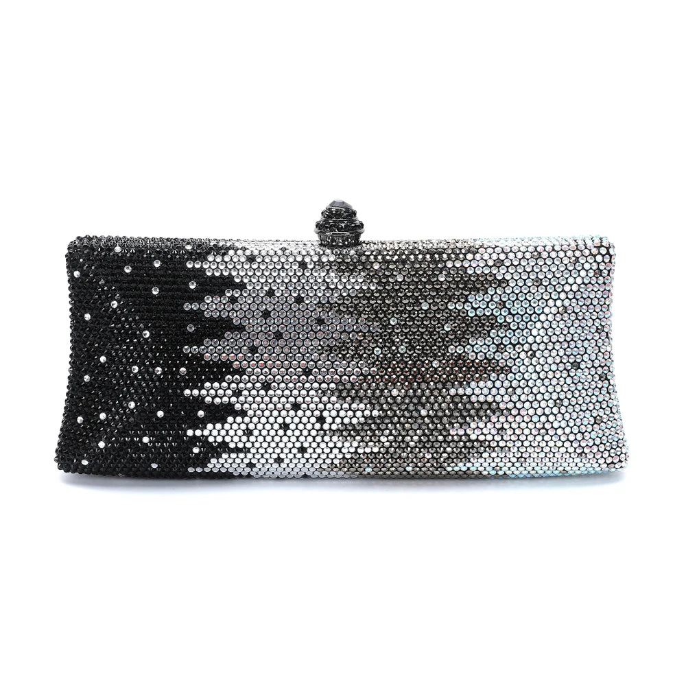 Colorful Diamond Gala Evening Bag | Sophisticated Rhinestone Party Clutch | Elegant Metallic Dinner Purse | "Dignified" Hard-Shell Bridal Handbag for Versatile Occasion Styling Luxegan