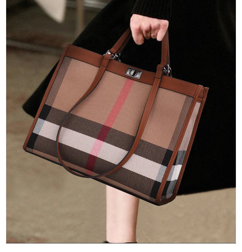 Hard Canvas Striped Designer Tote | Large Capacity Shopping & Shoulder Bag Luxegan