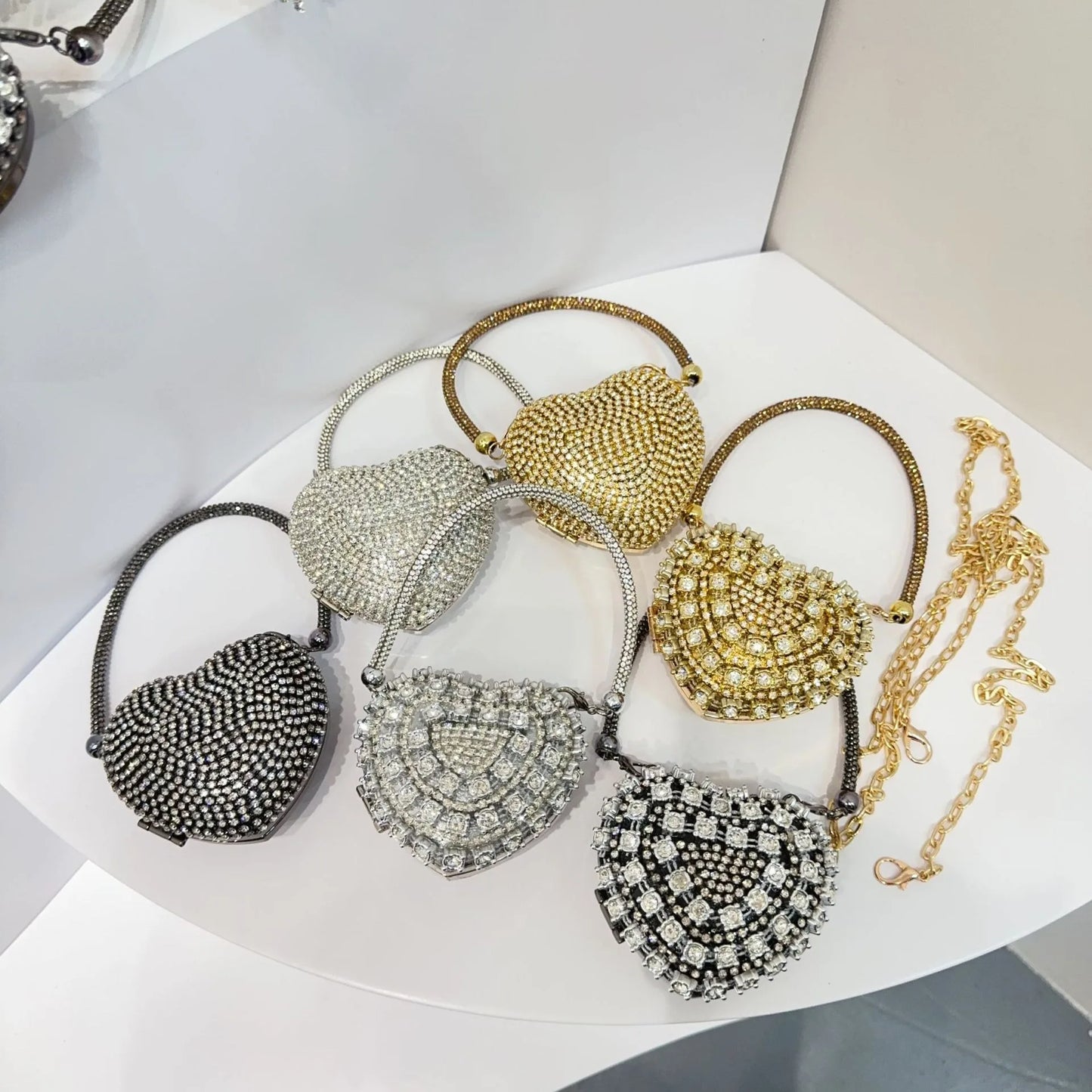 Luxury Mini Heart-Shape Crystal Clutch | Hard Diamond Inlay Evening Party Handbag - view 2