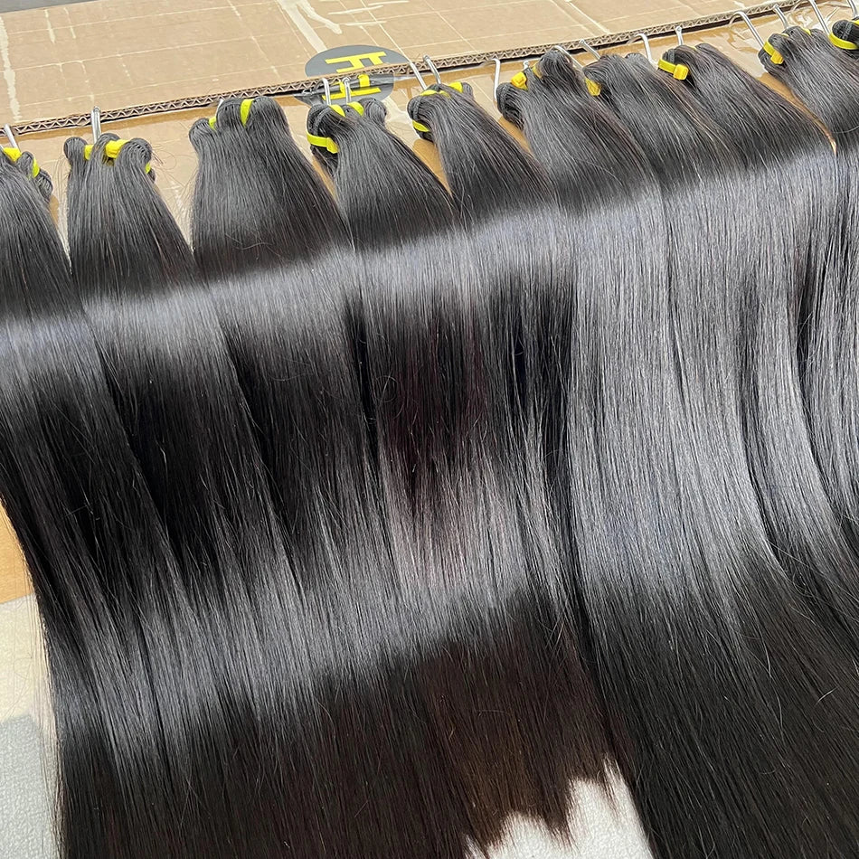 Bone Straight Double Drawn Human Hair Bundles – 100% Raw Virgin | Double Weft | Natural Black - view 7