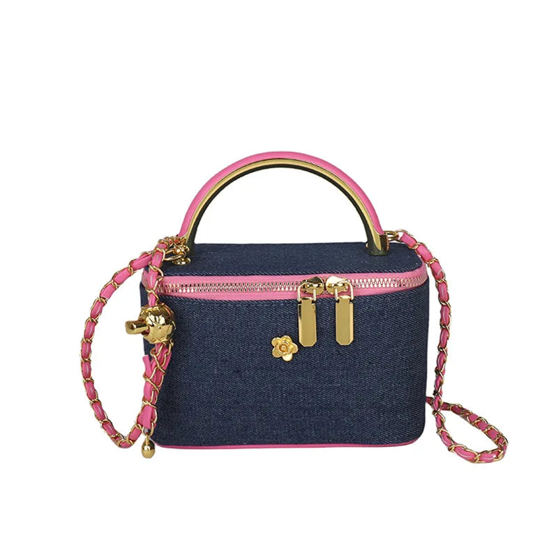 Denim Knitting Box Bag | Hard Luxury Designer Small Square Chain Crossbody Luxegan