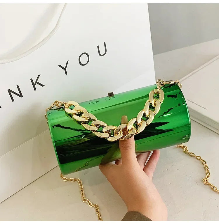 Hard Luxury Gold Cylinder Clutch | Metallic Crossbody Mini Evening Bag Luxegan