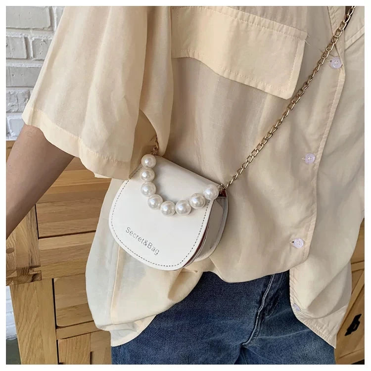 Elegant Pearl & Chain Mini Handbag | Rhombus Shoulder & Crossbody Bag