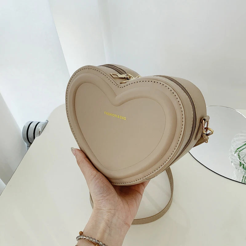 Heart Shaped PU Leather Sling Bag | Candy Color Zipper Crossbody Luxegan