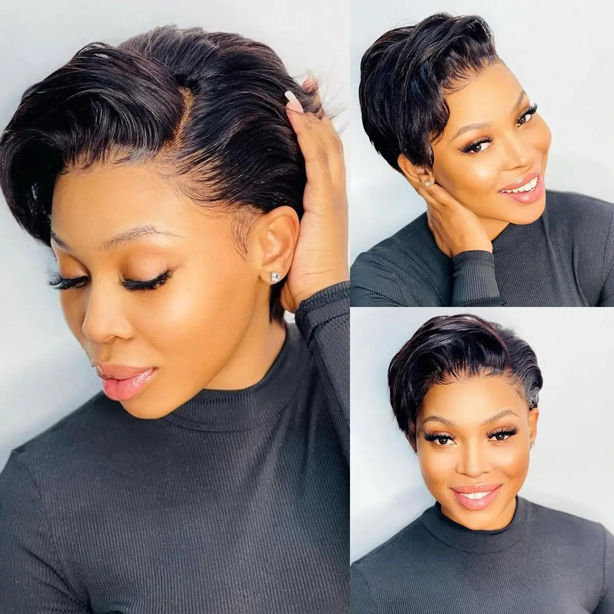 Short Bob Wig Pixie Cut Wig Straight Human Hair Wig 13X4 Transparent Lace Frontal Wig For Women Highlight Straight Pixie Cut Wig