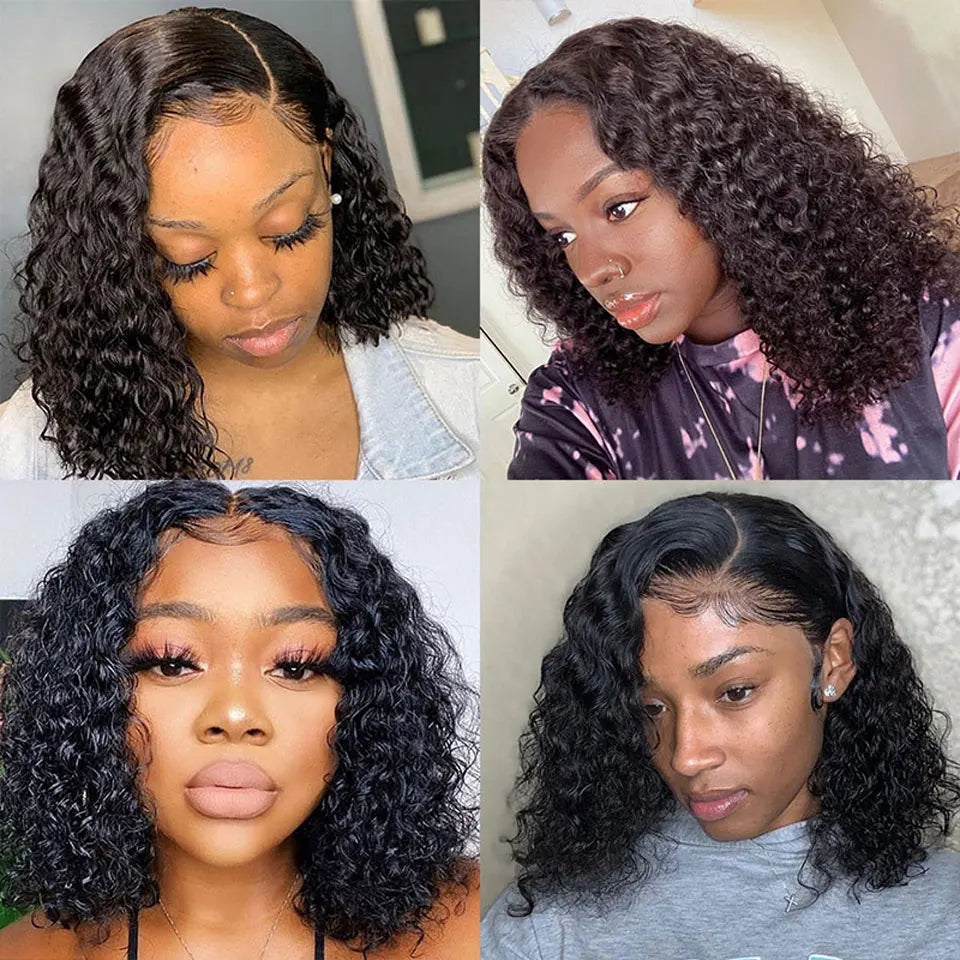 Water Wave Short Bob Lace Wig | 13x4 Transparent Lace Front & 4x4 Lace Closure Options | 150% & 180% Density Pre-Plucked Brazilian Remy Human Hair Kinky Curly Bob Wig for Women (4-16 Inch) Luxegan