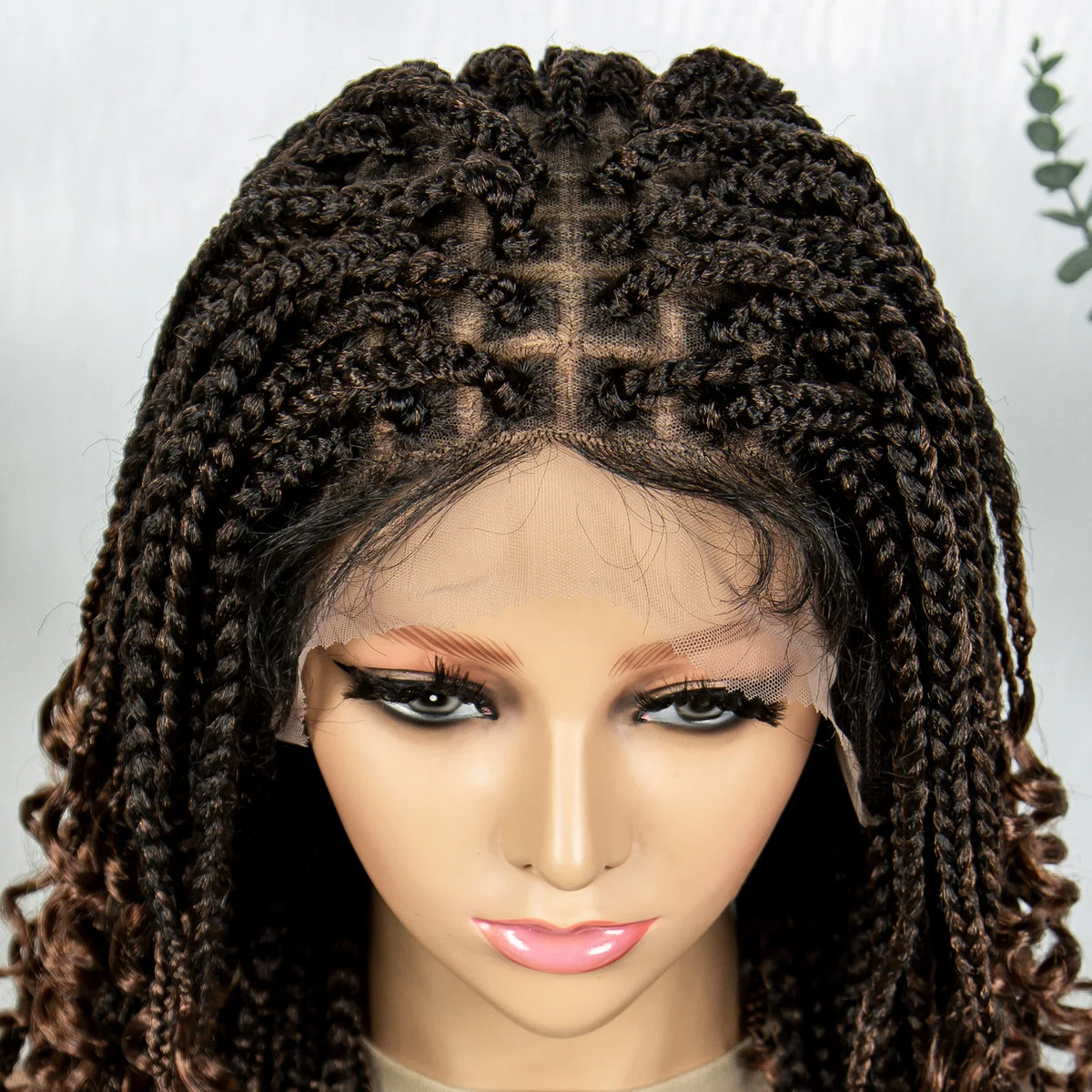 16 Inch Boho Knotless Box Braided Wig | Full Lace | Curly Ends