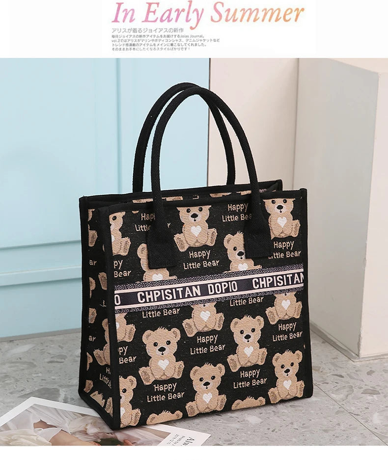 New Arrival! Fashionable Top-handle Bag with Cute Cat Pattern | Large Capacity Mommy Bag for Women, Perfect for Work and Commuting Luxegan