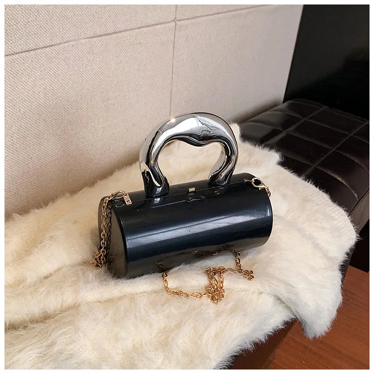 Fashion Cylinder Mini Evening Purse | Gold Box Clutch Shoulder Crossbody Bag for Women's Party Clutches Luxegan