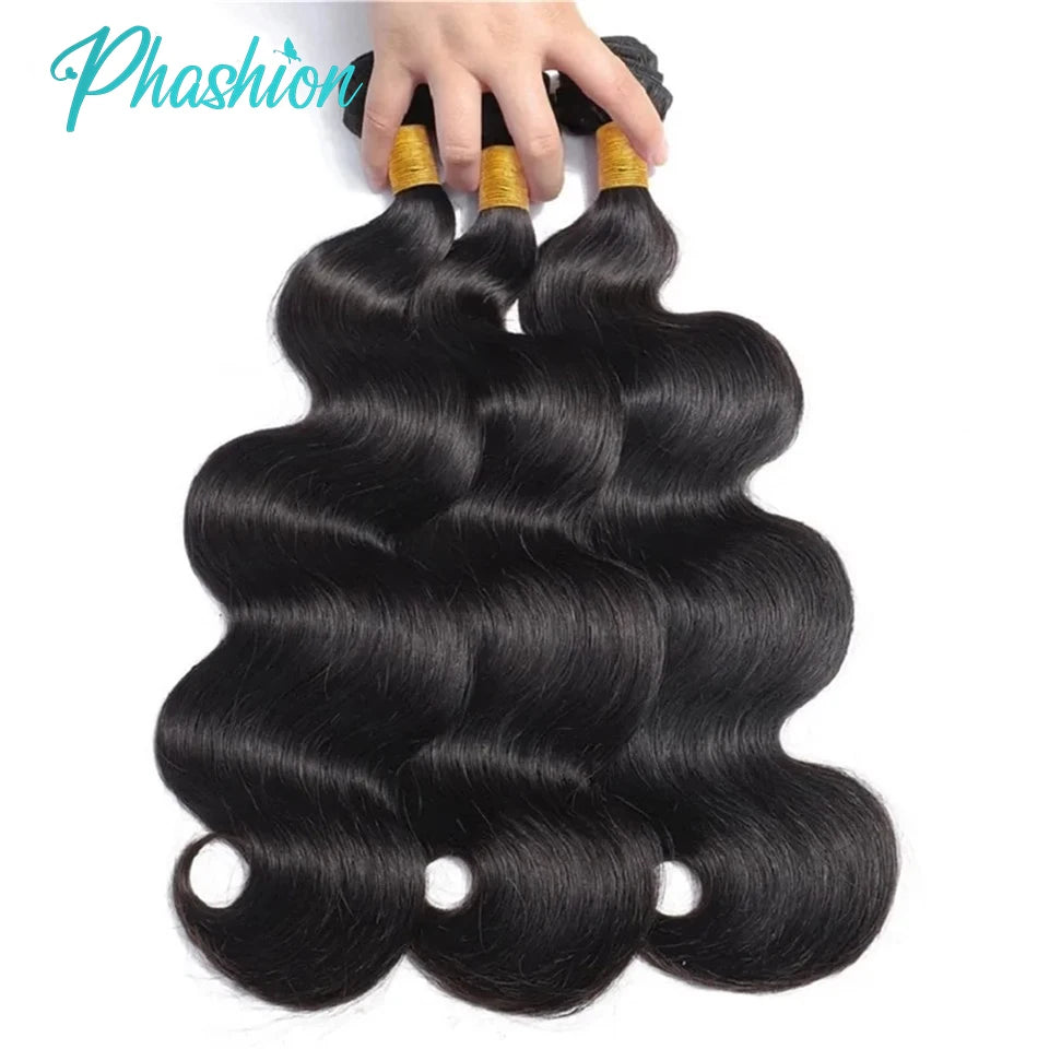 Phashion Body Human Hair Bundles 1/3 Pcs/Lot 30 32 Inch 100% Remy Hair Extensions For Black Women Brazilian Weave Natural Color
