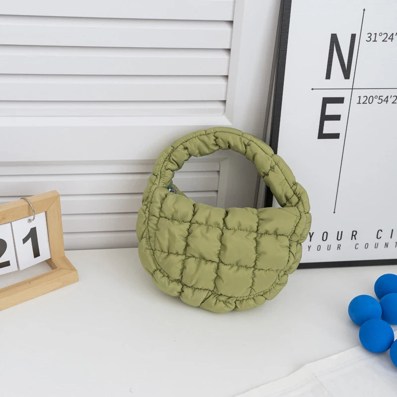 Soft Padded Mini Linen Baguette | Purple Quilted Phone Purse Luxegan