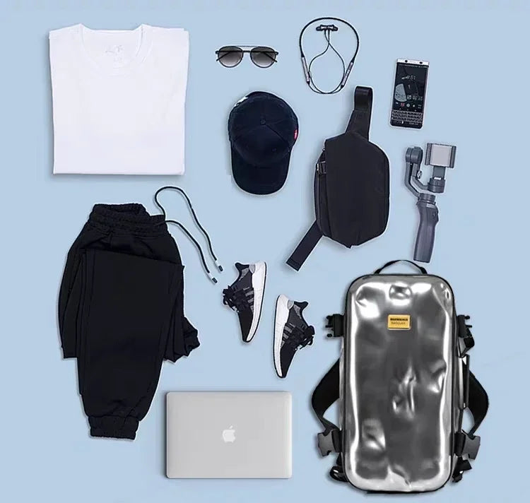 High-End Design "Crash" Backpack for Men | Hard-Shell ABS Moto & Biker Travel Bag | Ins Trend Fitness & Sports Training Pack | 20-35L Unisex Waterproof Tech Backpack Luxegan