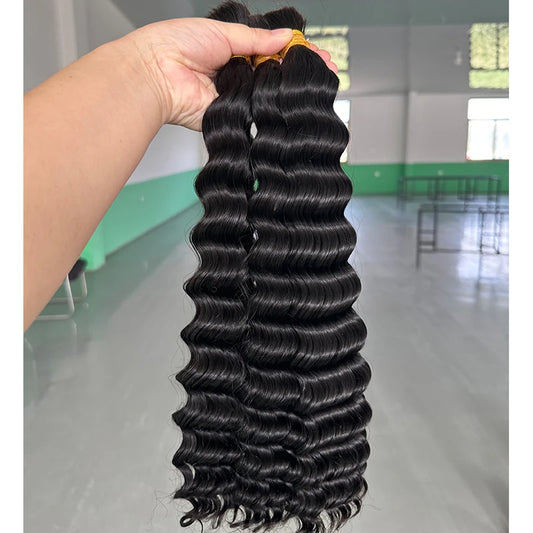 Highlight Deep Wave Bulk Human Hair for Braiding – Double Drawn Burmese Boho Braids No Weft 100% - view 2