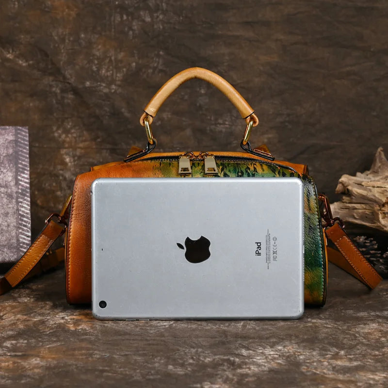 Vintage Women Luxury Leather Handbag For Female Bag Luxury Designer Hand Drawn Cartoon Pattern Ladies Shoulder Bags Luxegan