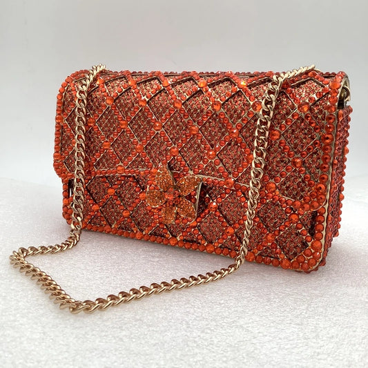 Luxury Jeweled Minaudière Clutch | Long Chain Messenger Messenger Bag for Party & Wedding | Diamond & Gem Encrusted Metallic Handbag | Women’s High-Fashion Evening Shoulder Bag (Model 01) Luxegan