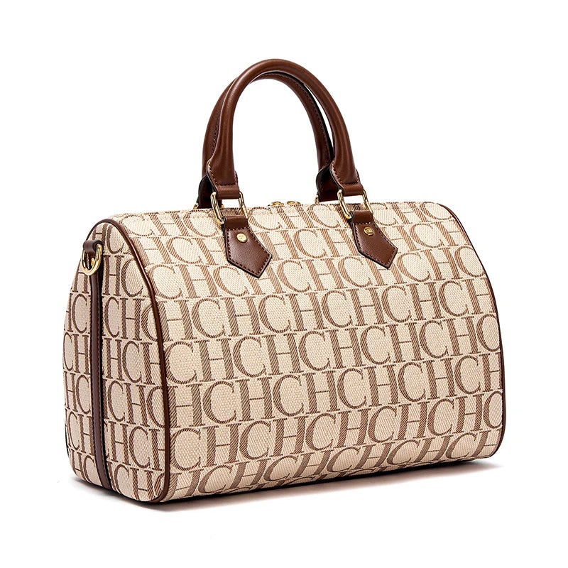 Women’s Boston Pillow Bag | Brown Letter Print Handbag & Casual Baguette Shoulder Bag Luxegan
