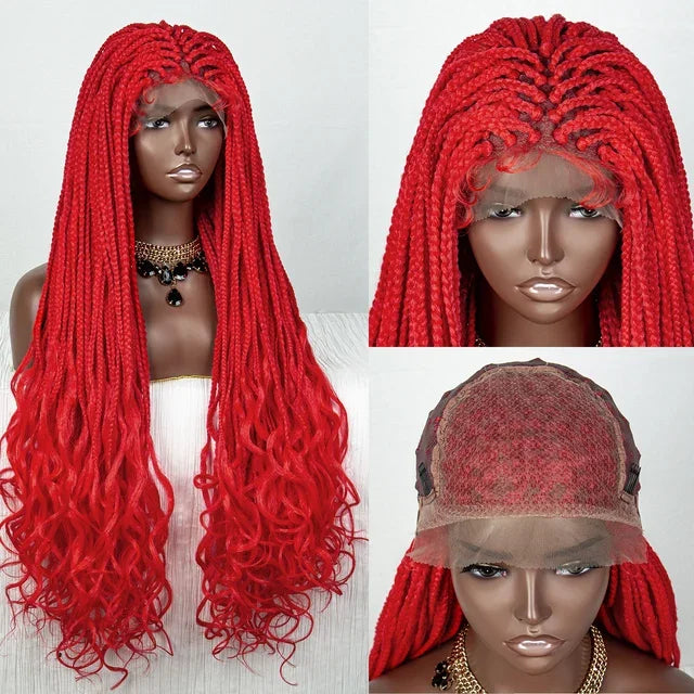 36" Blue Knotless Box Braids Lace Front Wig | Baby Hair | Crochet Braids | Black Women