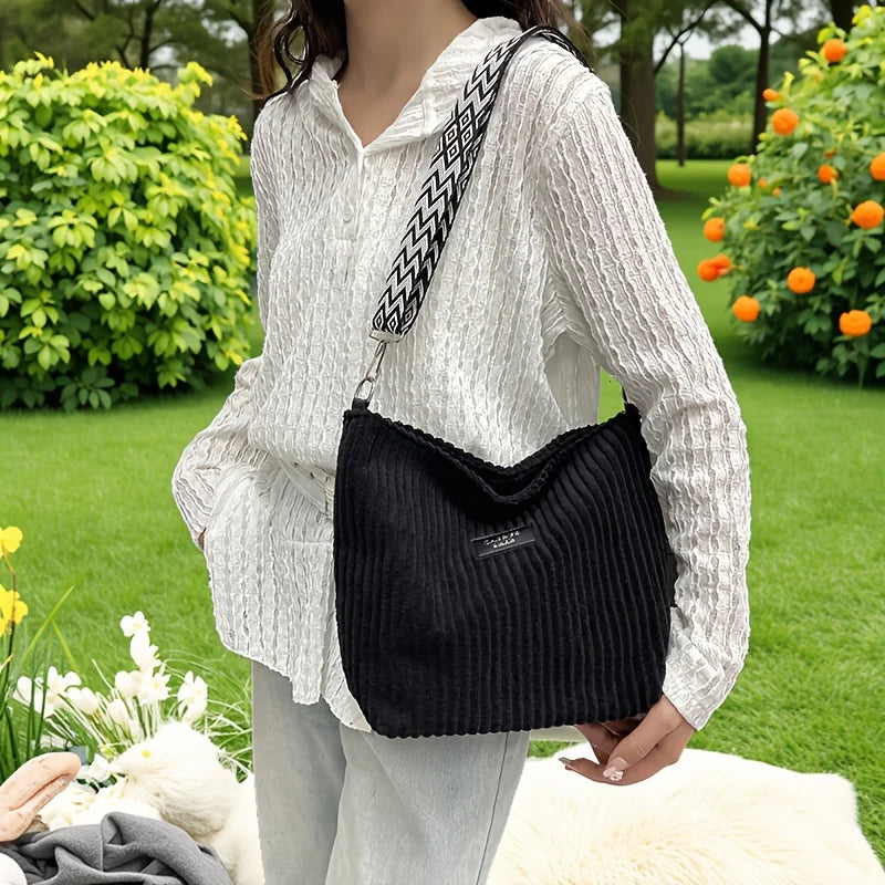 Solid Color Corduroy Messenger Bag | Casual Chic Women’s Bucket Bag | Versatile Crossbody & - view 2