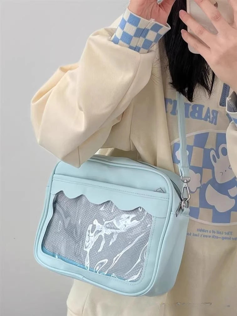 Women's PU Transparent Pocket Ita Bag | High School Girls JK Uniform Crossbody Shoulder Handbag (Fashion Satchel) Luxegan