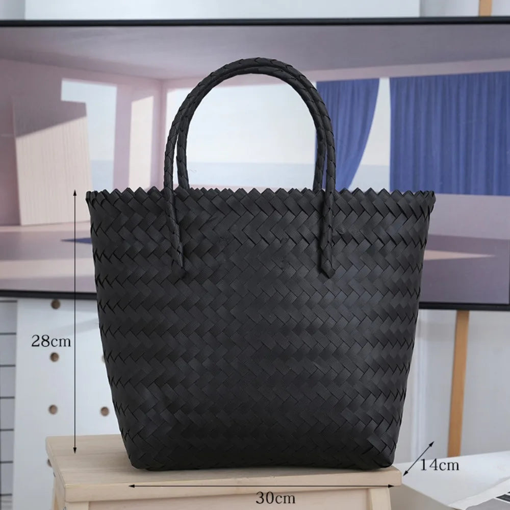 Women's Woven Large Capacity Bamboo Handle Handbags | Crochet Bag & Casual Female Shopping Tote (Vacation Beach Bag) Luxegan