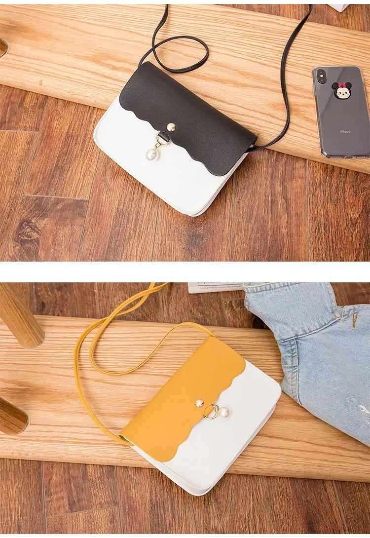 Fashion Simple PU Leather for Women | Solid Color Shoulder Messenger Bag & Lady Pendant Pearl Travel Small Handbag Luxegan