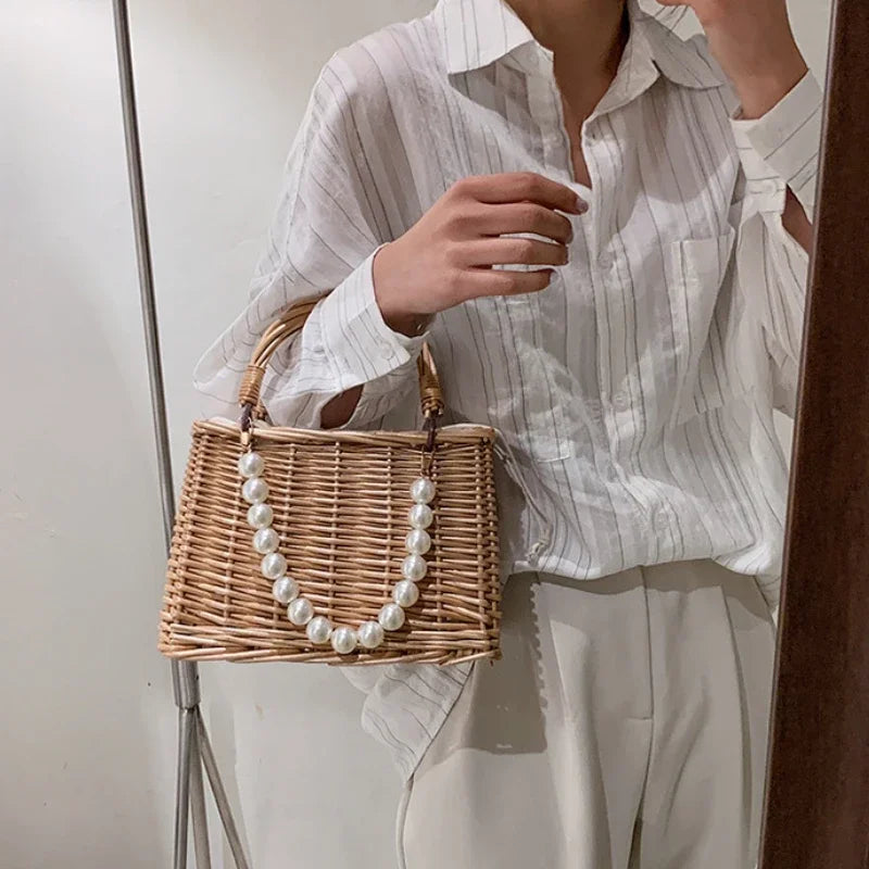 Straw Bags for Women | Square Handbags & Summer Rattan Shoulder Bags (Handmade Knitted Storage & Small Totes Bag) Luxegan