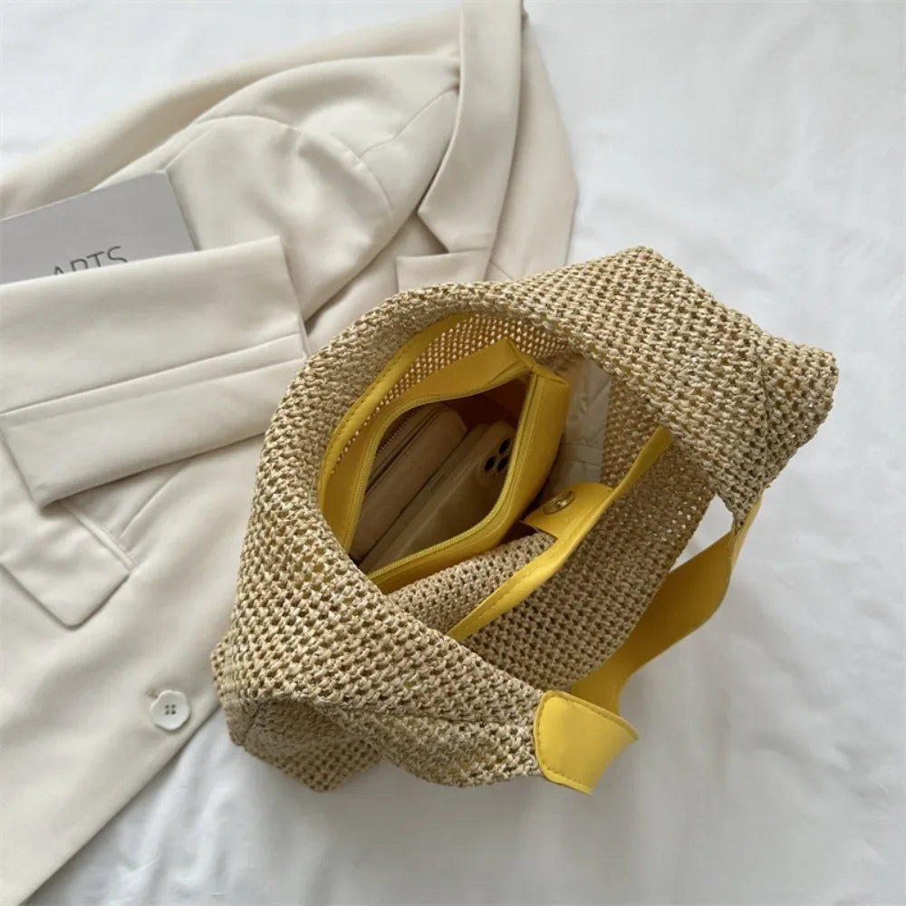Casual Beach Summer Woven Bag | One-Shoulder Seaside Travel Straw Bag & Handbag Luxegan