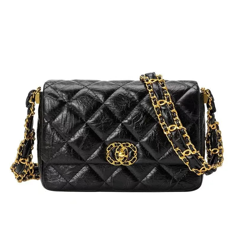 Women’s Double Ring Fashion Crossbody Bag | Genuine Leather Feel Chain Strap Shoulder Bag | Trendy Underarm Square Sling (BC2-1) Luxegan