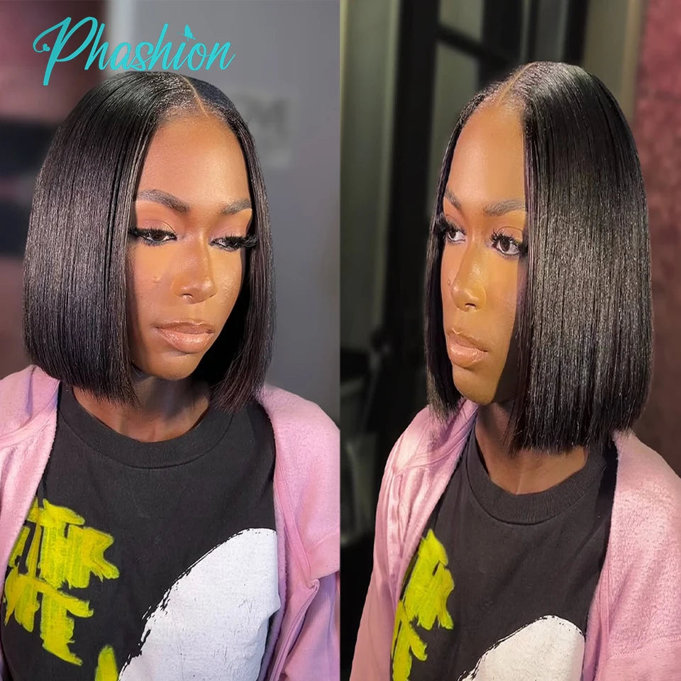 Phashion 2x6 4x4 Glueless Straight Short Bob Wigs With Natural Hairline For Black Women 100% Remy Human Hair Blunt Cut On Sale
