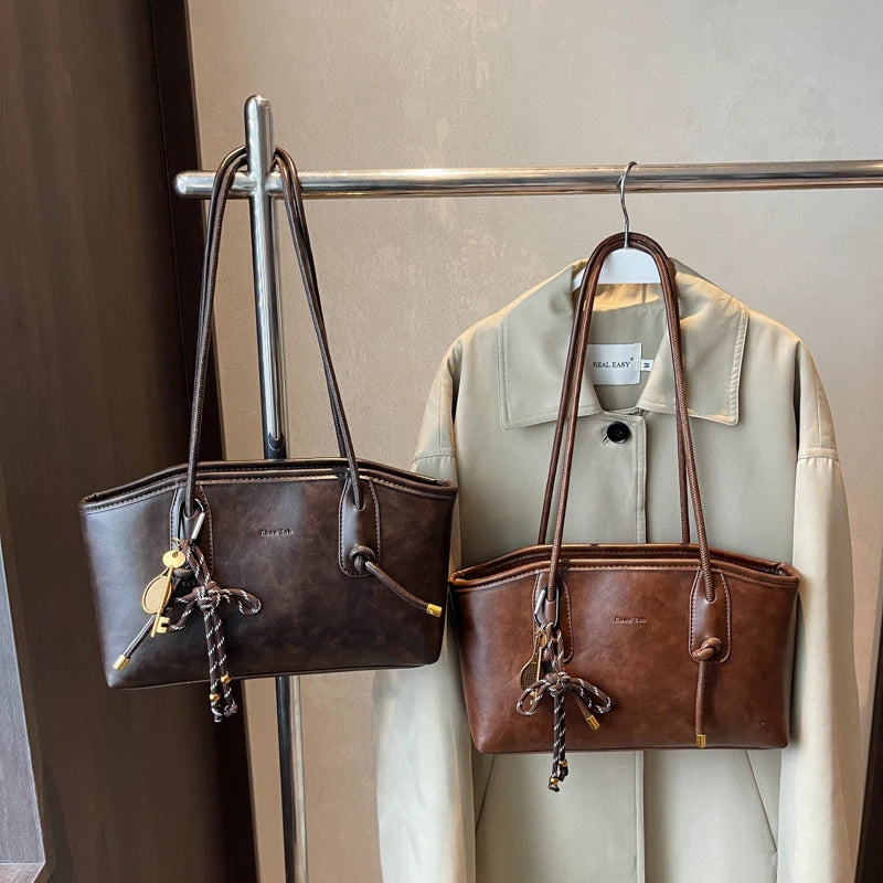 Retro Y2K Soft PU Leather Crossbody Tote Luxegan