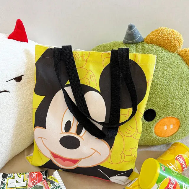 Disney Cartoon Mickey Shoulder Bag Handbag | Leisure Large Capacity Canvas Tote | Multifunction Simple Shopping Bag (Square Shape) Luxegan