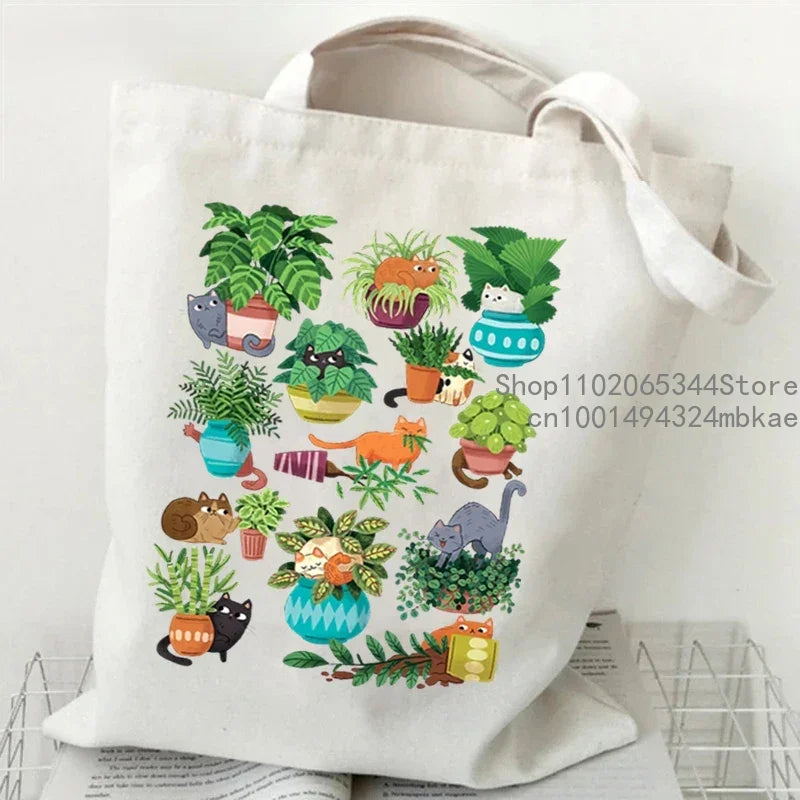 Soft Canvas Floral Cartoon Tote | Unisex Garden Print Shoulder Bag Luxegan