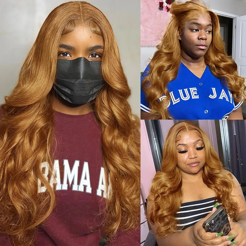 Ginger Blonde Body Wave Wig | Sophisticated 13x4 HD Transparent Lace Frontal | Elegant "Honey Ginger" Brazilian Human Hair | "Dignified" 16–32 Inch Pre-Plucked Remy Hair for Radiant Versatile Styling Luxegan