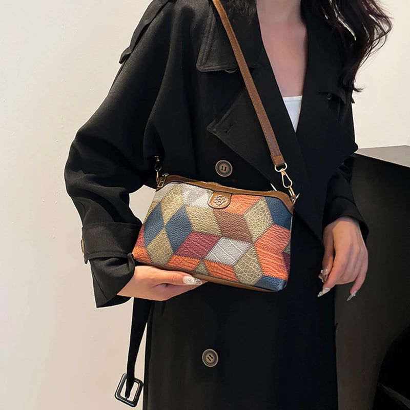 Vintage Designer PU Leather Handbag | Quality Patchwork Messenger Bag for Women | Classic Flap Shoulder Crossbody Purse for Daily Outdoor Use