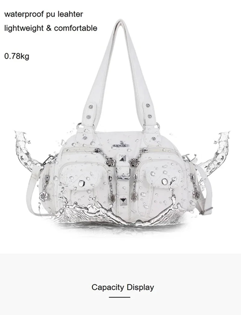 Women’s Rose Top-Handle Satchel | Luxury PU Leather Dumpling Bag | Versatile Crossbody & Shoulder Purse with Organized Interior