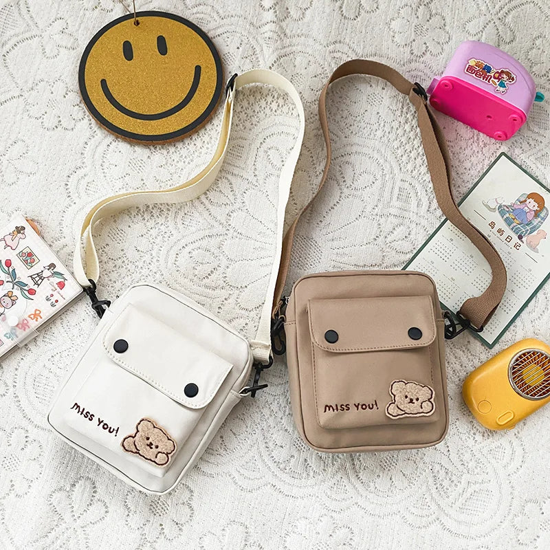 Cute Bear Nylon Bag | Preppy Mini Crossbody & Shoulder Purse Luxegan