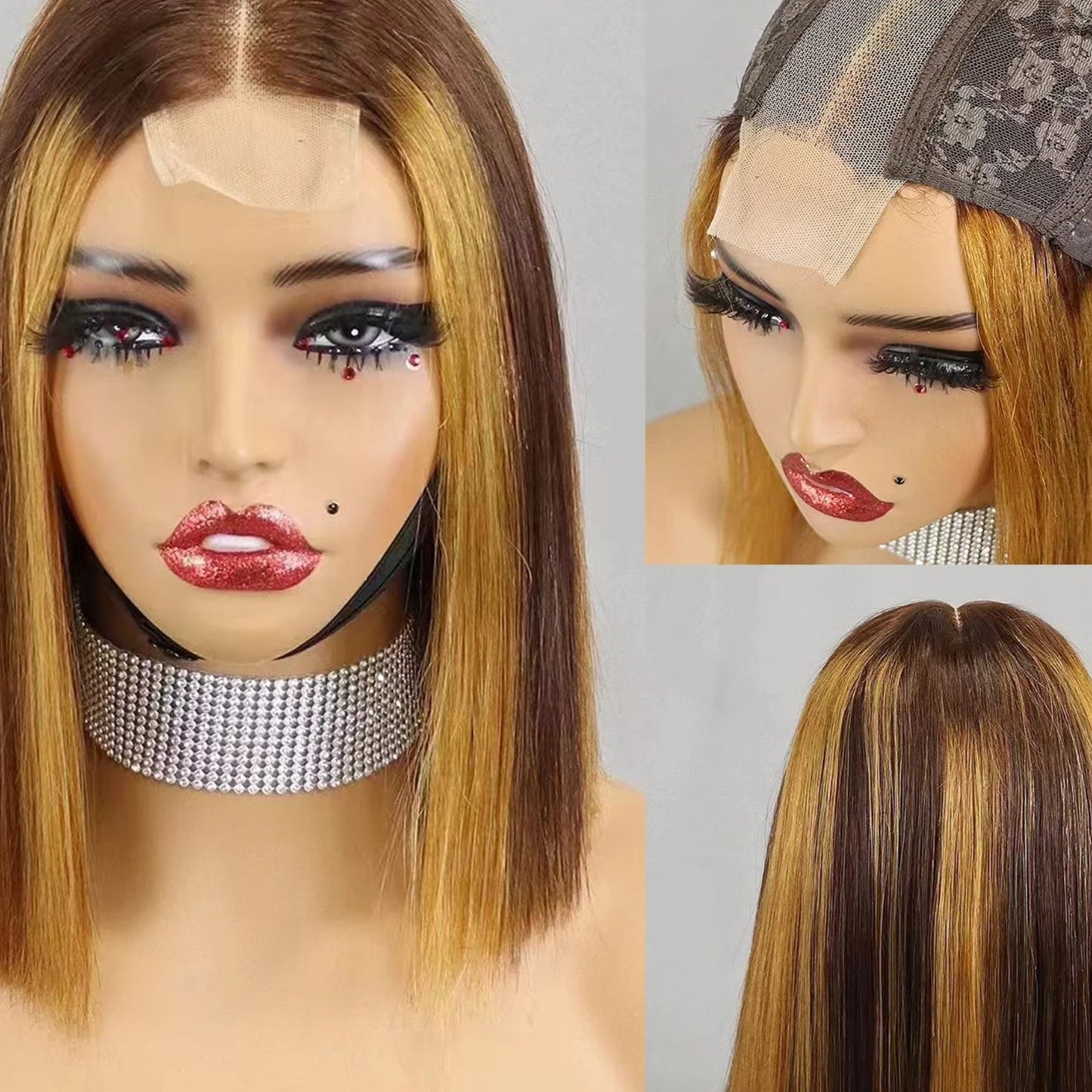 Super Double Drawn Bone Straight Short Bob Wig - 100% Burmese Remy Human Hair Glueless Wig - Transparent Swiss Lace Closure Pre-Plucked Straight Bob Wig for Women (4-16 Inch) Luxegan