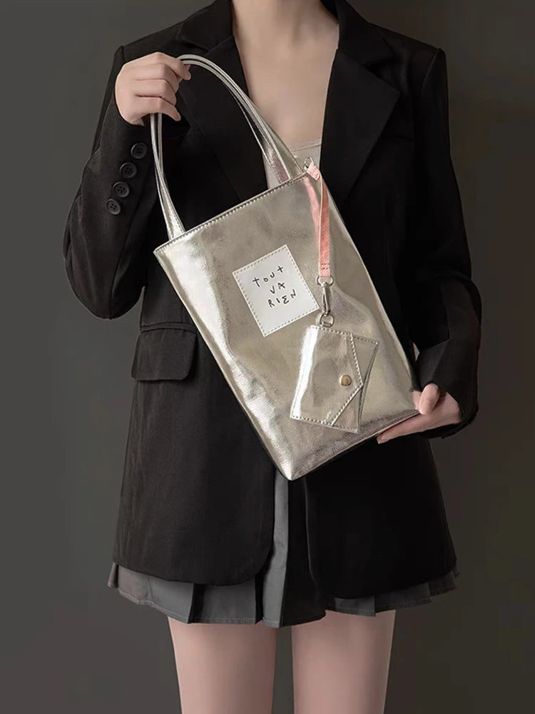 Y2K Vintage Korean Silver Shoulder Luxury Make Small Wallet Tote Bag | Ladies Handbag Crossbody Bag Women's Silver Handbags Purses Luxegan