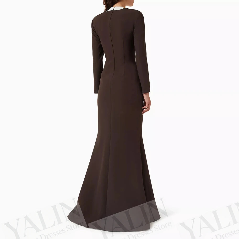 Pleat Draped A-Line Evening Gown | Square Collar Full Sleeve Floor-Length Prom Dress Luxegan