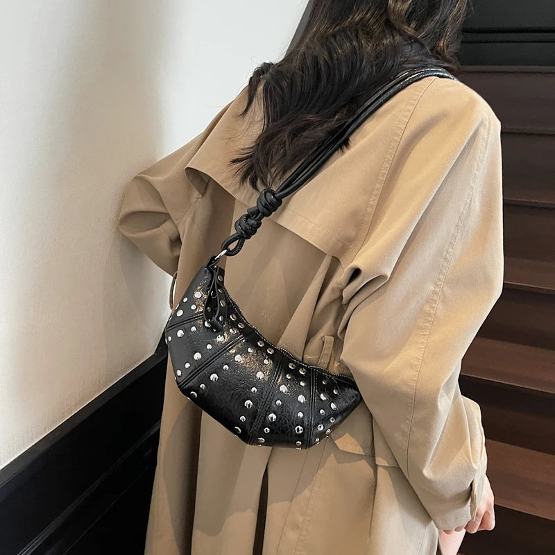 LEFTSIDE Rivets Design PU Leather Underarm Bags for Women 2025 New Punk Style Trend Female Shoulder Crossbody Bag Handbags