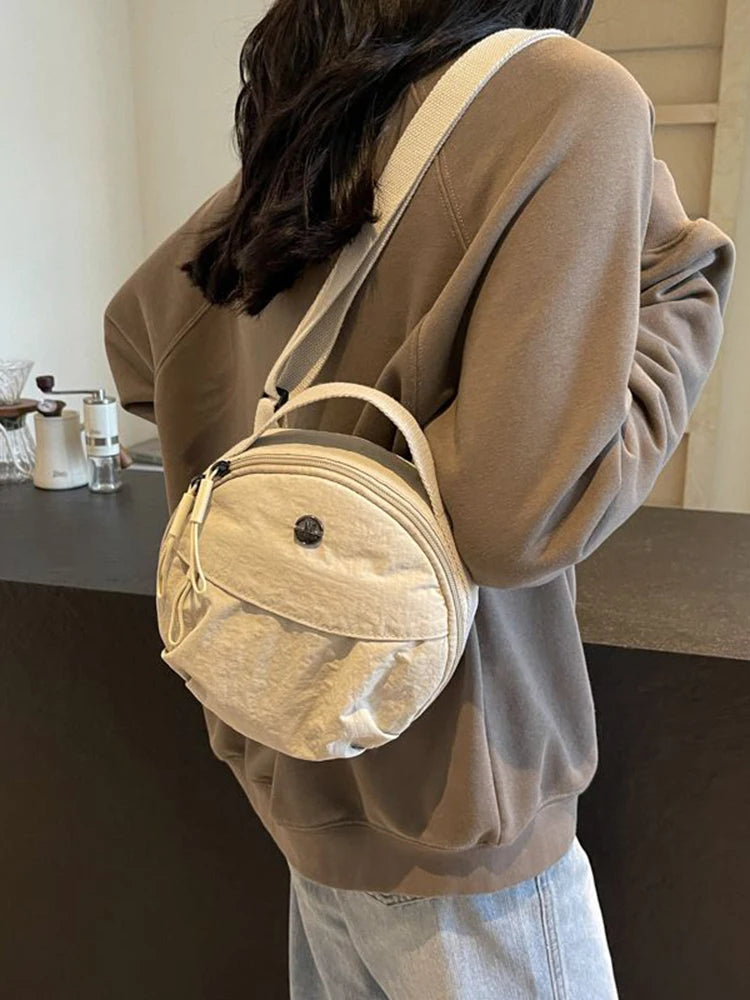 Cute Korean Style Nylon Shoulder Bag | Small Round Bag, Mini Crossbody Bag & Mobile Phone Storage Purse Luxegan