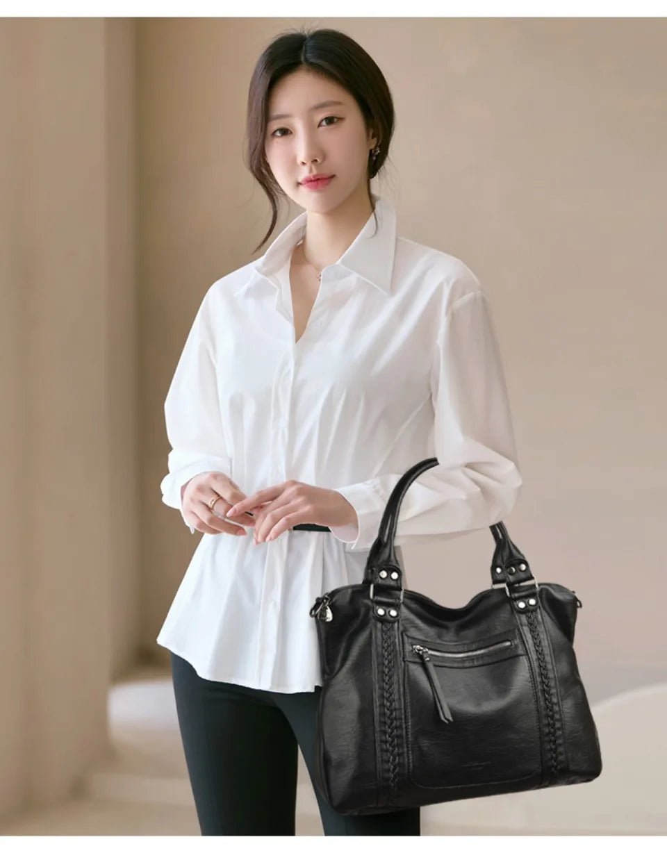 Genuine Brand Luxury Soft Leather Shoulder Bag | Designer Microfiber Crossbody for Women | Hot Casual Tote Messenger with Sequined Accents Luxegan