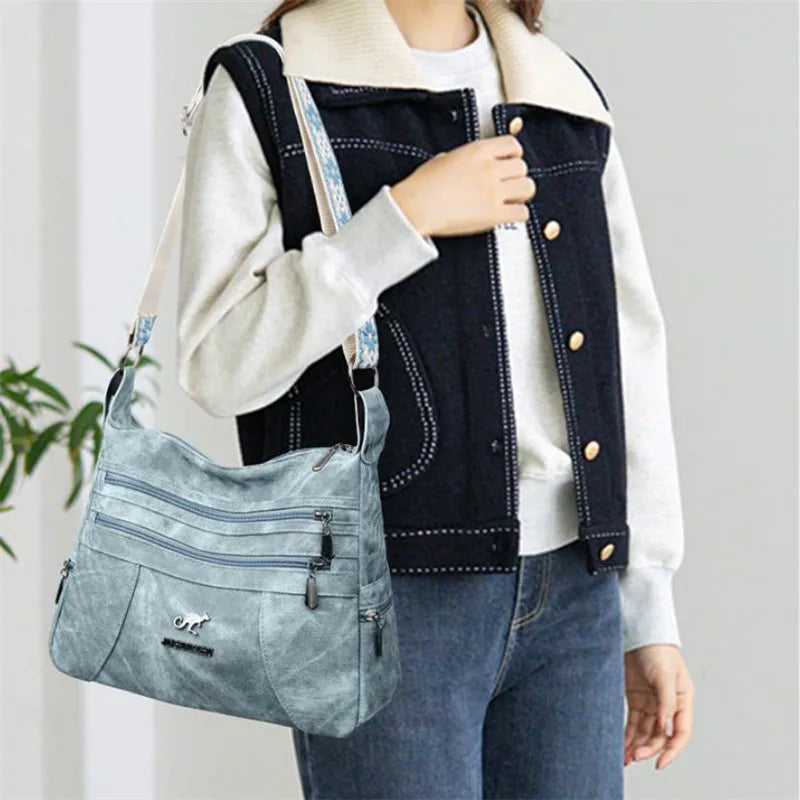 Vintage Style Shoulder Bag | Multi-Layer Crossbody Bag & Casual Faux Leather Handbag Luxegan